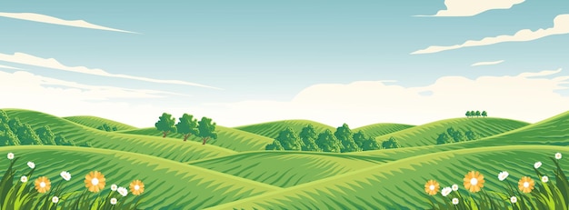 vector illustration of a view of agricultural hills