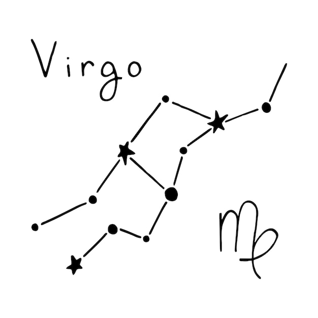 Vector illustration of Virgo zodiac sign in doodle style Hand drawn element for design in astronomy astrology horoscope divination esotericism