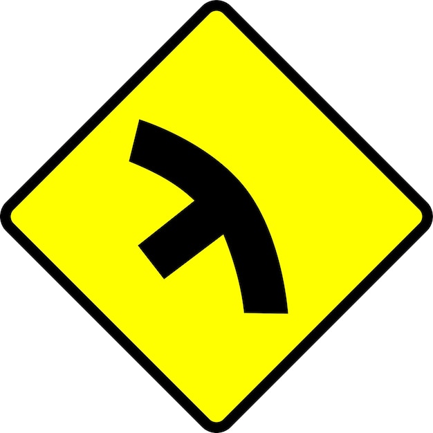 Vector Illustration Of A Warning Sign For A TJunction In Curve Yellow And Black Caution Sign Drawing