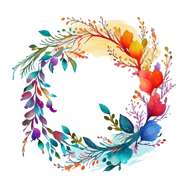 Vector illustration watercolor flowers wreath in empty space frame isolate with sopyspace