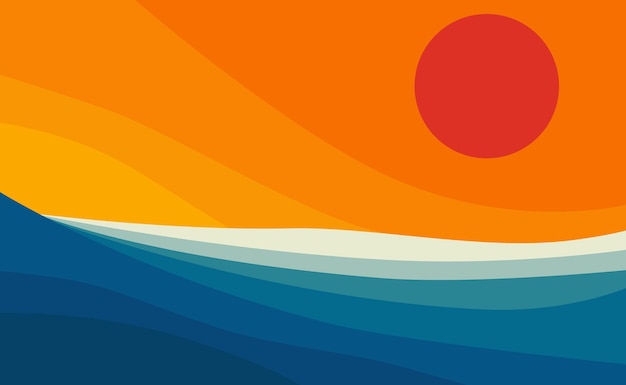 Vector illustration of waves of different colors from blue to orange Sketch for creativity