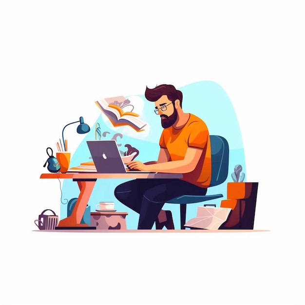 Vector illustration web designer working on white background