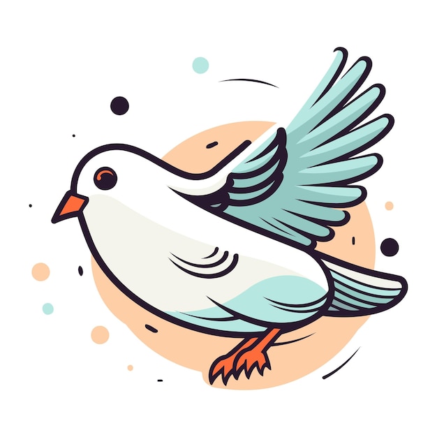 Vector illustration of white dove flying on colorful background Cute doodle bird