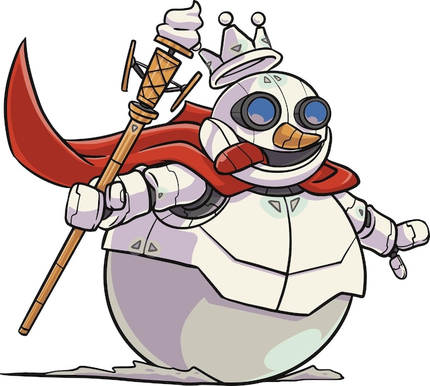 Vector Illustration of White Ice Cream Cone Snowman Robot