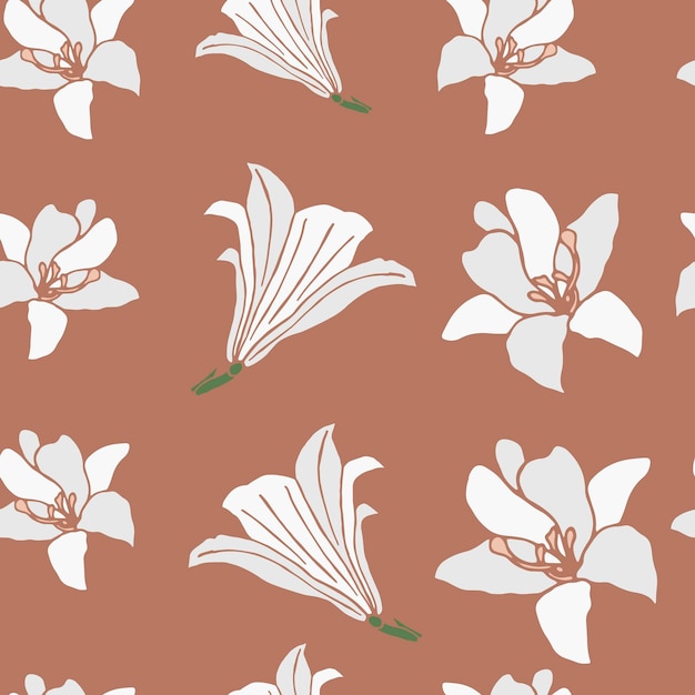 Vector illustration of white lily flowers floral wallpaper white