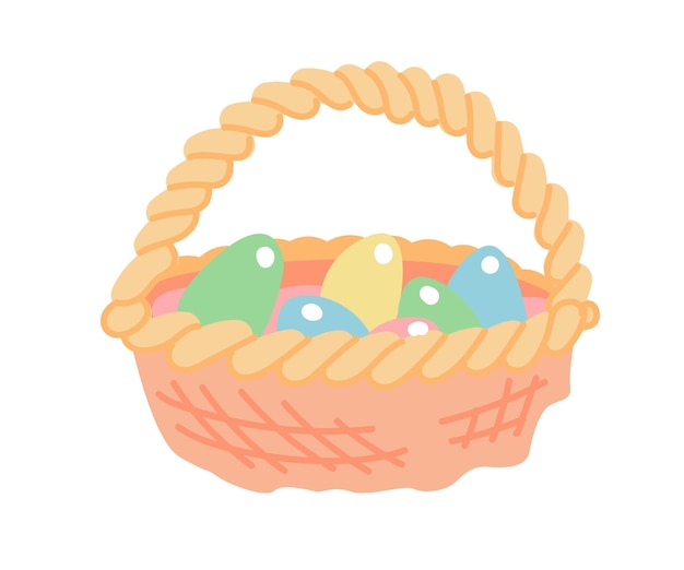 Vector illustration Wicker basket with Easter colored eggs