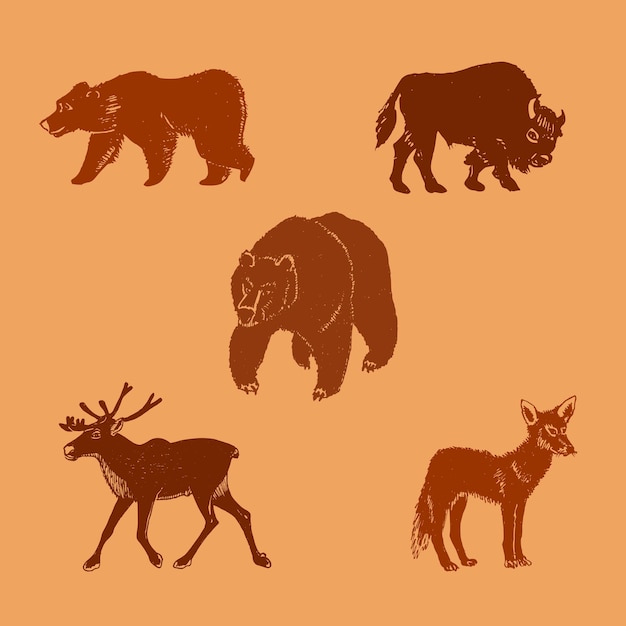 Vector illustration of wild animalsHand drawn mammal silhouettes