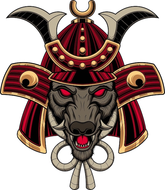 Vector illustration of wild boar samurai