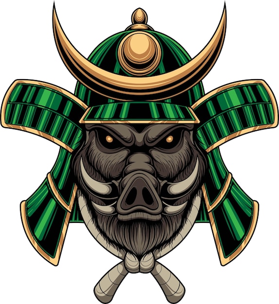 Vector illustration of wild boar samurai