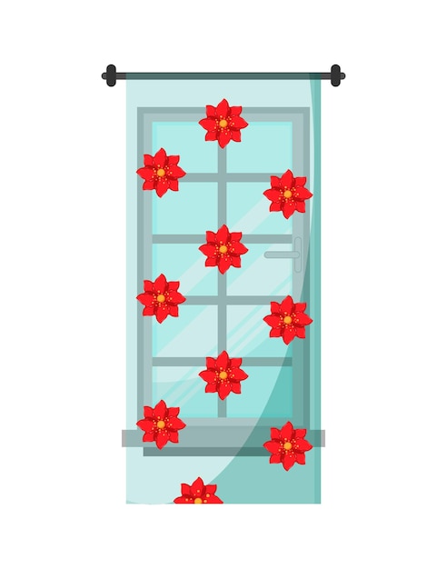 Vector illustration of window with curtain