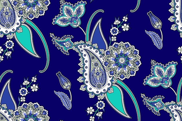 Vector illustration with beautiful flowers and elegant paisley in boho style modern background