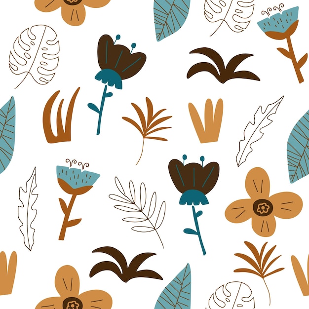 Vector illustration with colorful plants pattern Creative Scandinavian style texture for fabric packaging textile wallpaper apparel