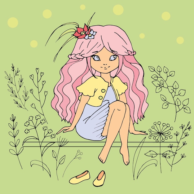 vector illustration with cute cartoon girl