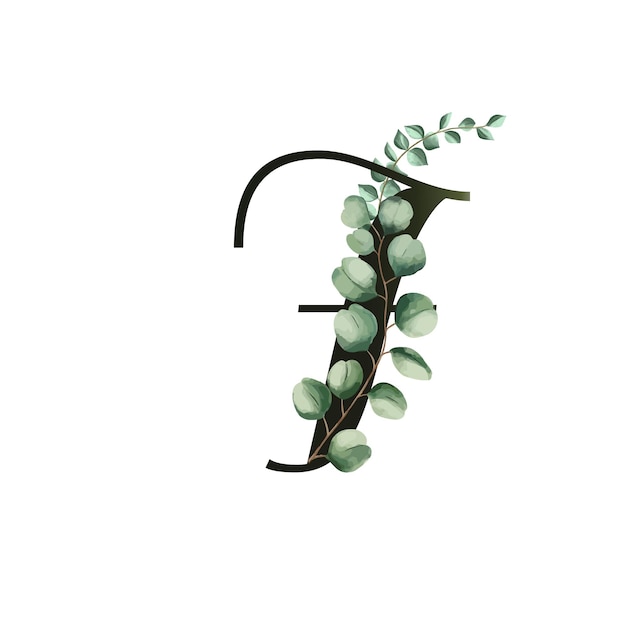 Vector illustration with eucalyptus leaves Floral alphabet