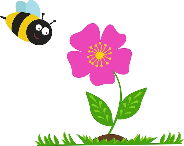 Vector illustration with a flower and a bee Cute children's illustrationIt is used for children's