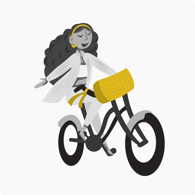 Vector illustration with a girl on a bicycle A girl with curly hair