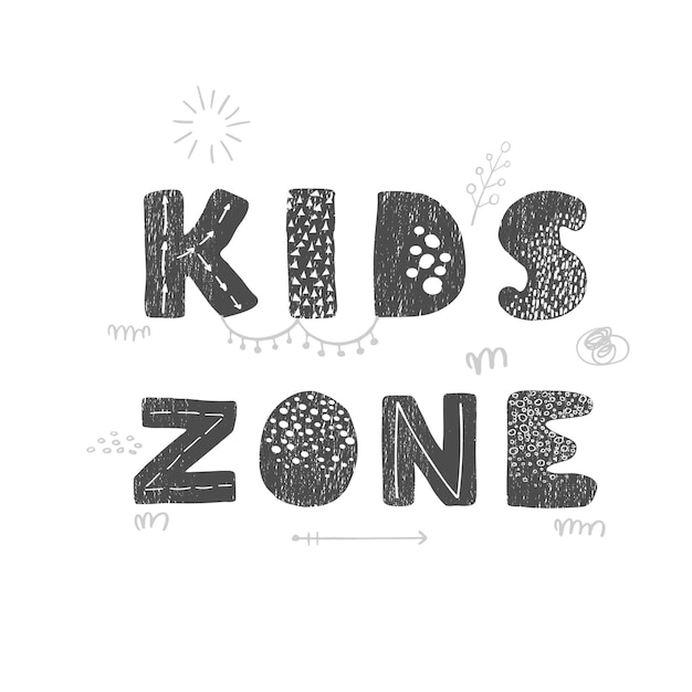 Vector illustration with hand drawn lettering  Kids zone Black and white typography design