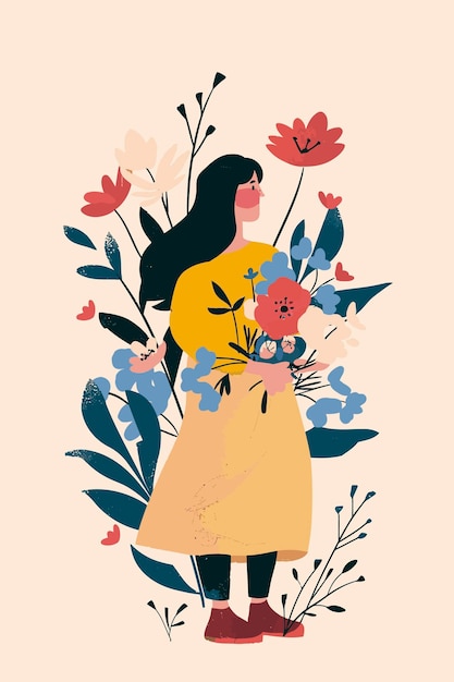 Vector vector illustration with her kid flowers background