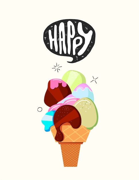 Vector illustration with ice cream. Summer time concept.