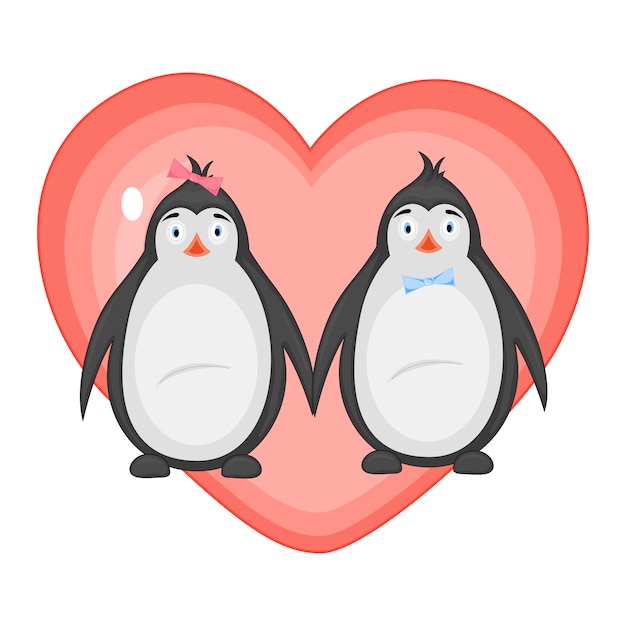 Vector illustration with penguins on Valentine's day