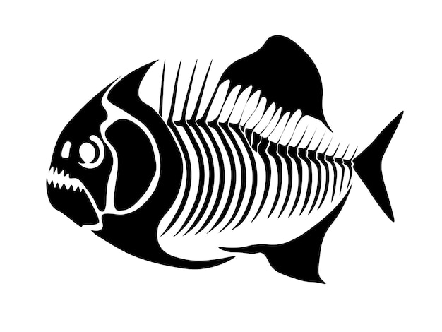 Vector illustration with silhouette fish skeleton isolated on a white background