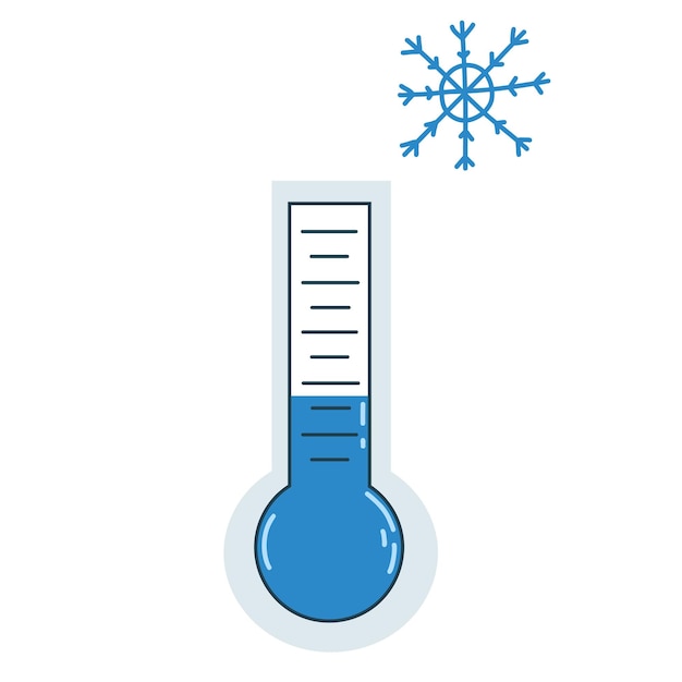 Vector illustration with thermometer and snowflake in hand drawn flat style Cold weather icon frosts temperature drops