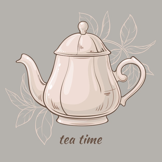 Vector Illustration with white teapot on grey background