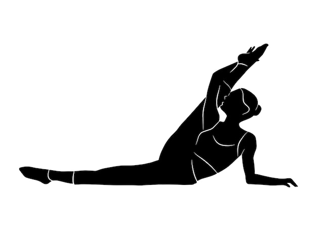 Vector illustration with woman doing physical activity Young girl fit shadow shape isolated on white background Fitness yoga and meditation logo Healthy lifestyle at home and in the studio print