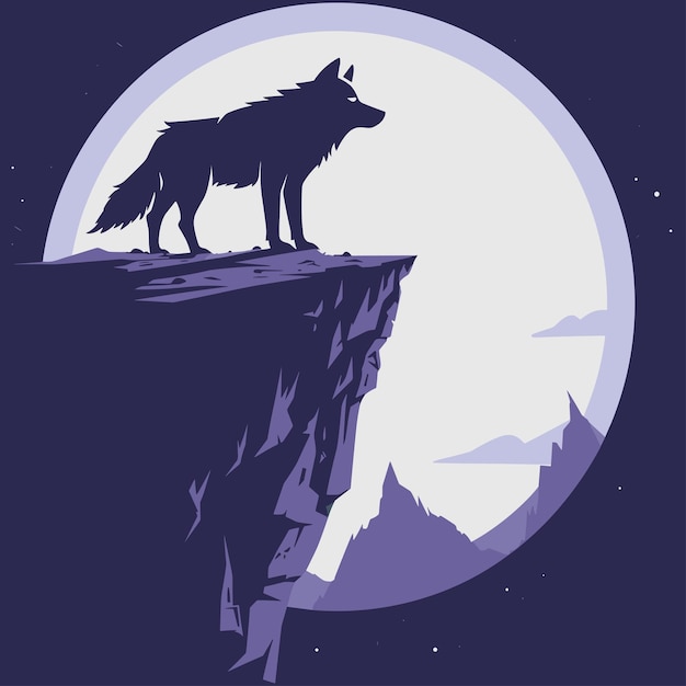 Vector vector illustration of a wolf howling in the moonlight