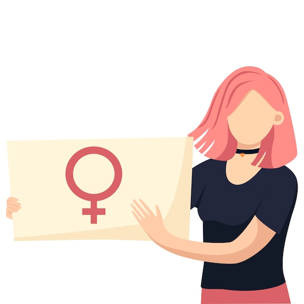 Vector illustration of woman holding signs or placard on a protest demostration