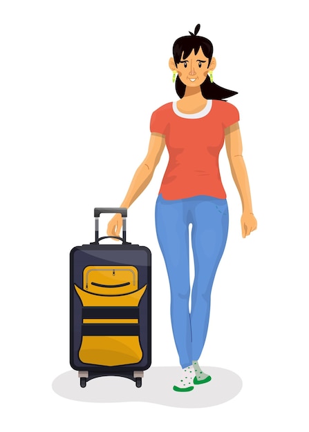 Vector illustration of woman travel with suitcase on a white background