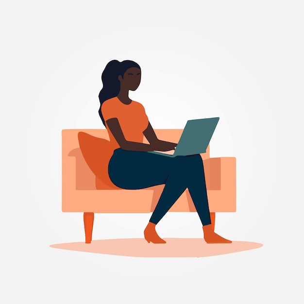 vector illustration woman working with laptop on her lap