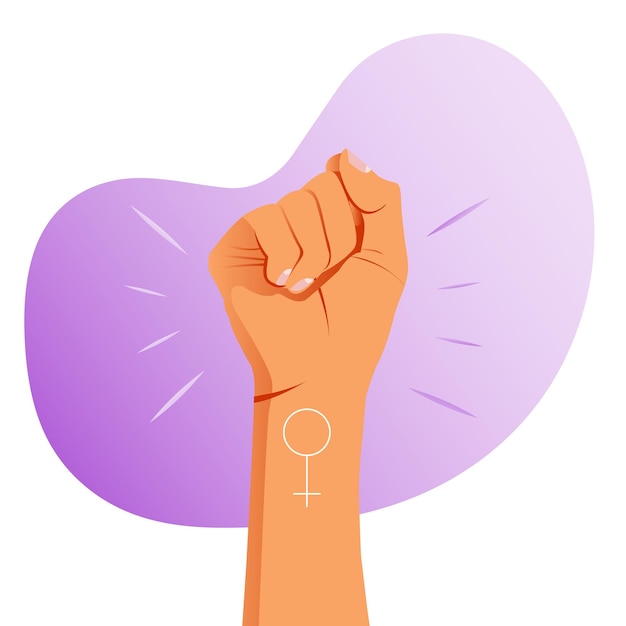 Vector illustration women resist symbol. Raised fist icon. Female gender and feminism logo design