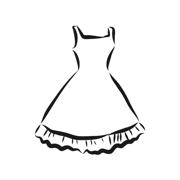 Vector illustration of a womens dress with short sleeves and a long skirt