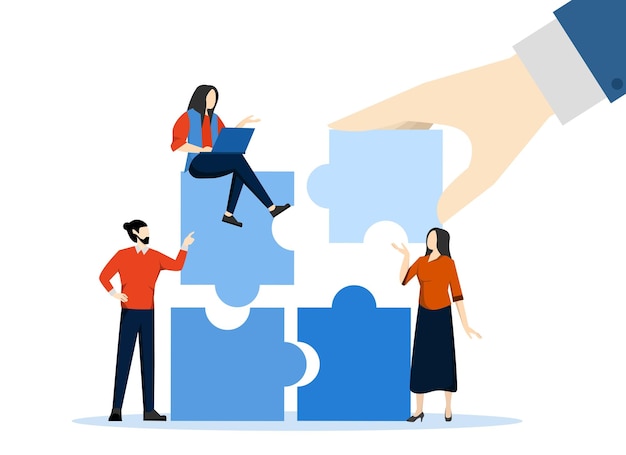 vector illustration of working together or collaborating for success by connecting a jigsaw puzzle