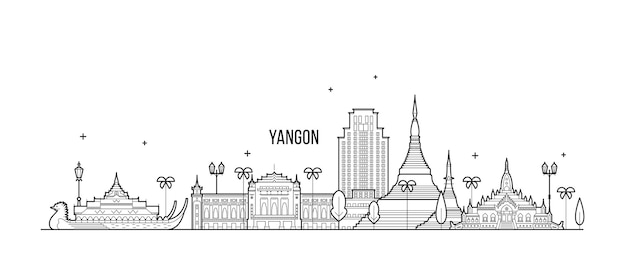 Vector illustration of Yangon in Rangoon skyline in Myanmar