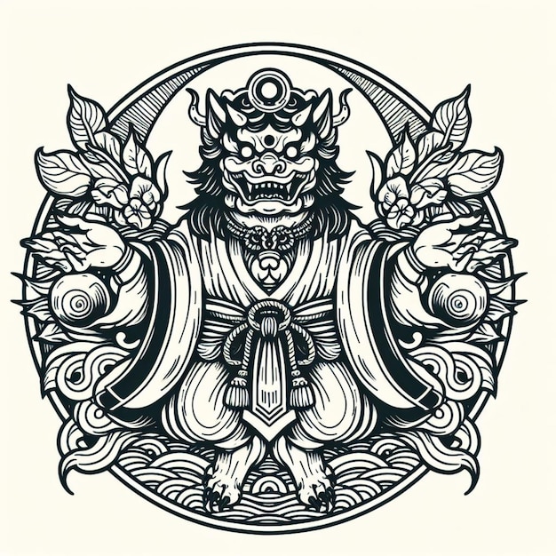 Vector illustration Yokai style line art