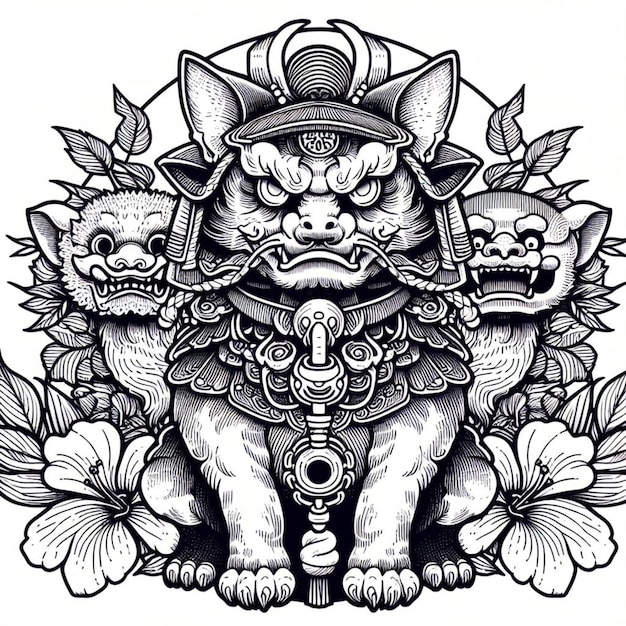 Vector illustration Yokai style line art