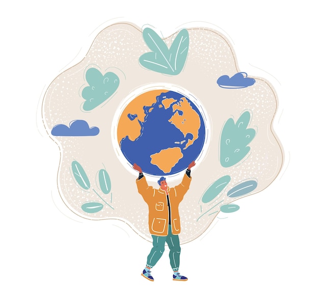 Vector illustration of young man with a globe