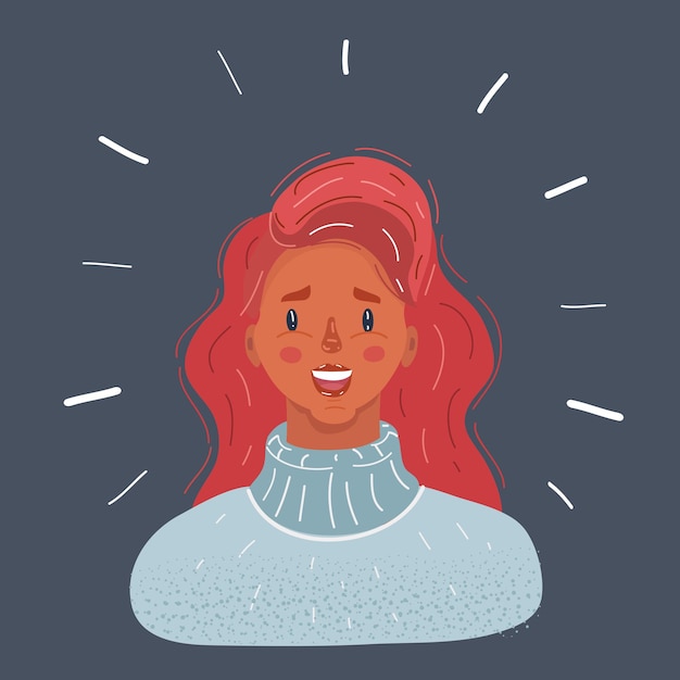 Vector illustration of Young woman face with red hair on dark background