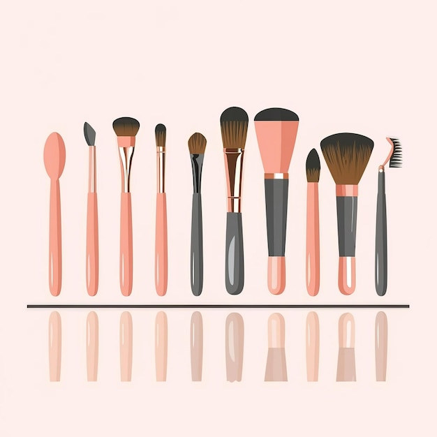 vector illustrations for collection brushes for beauty accessories with different colors