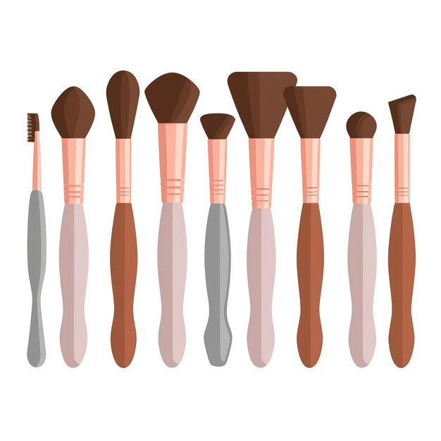 Vector vector illustrations for collection brushes for beauty accessories with different colors