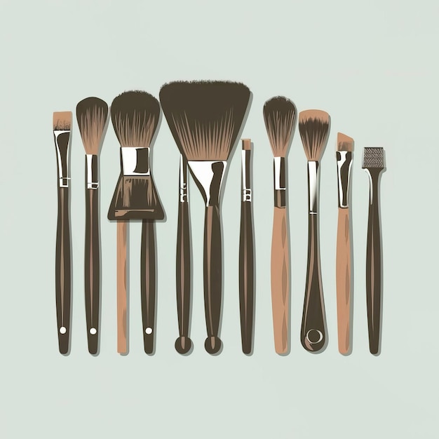 vector illustrations for collection brushes for beauty accessories with different colors