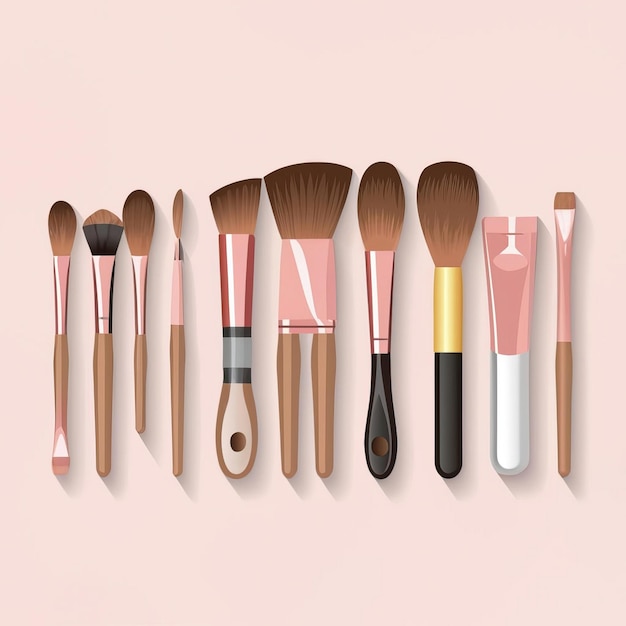 vector illustrations for collection brushes for beauty accessories with different colors