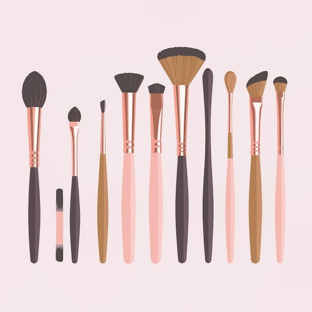 vector illustrations for collection brushes for beauty accessories with different colors