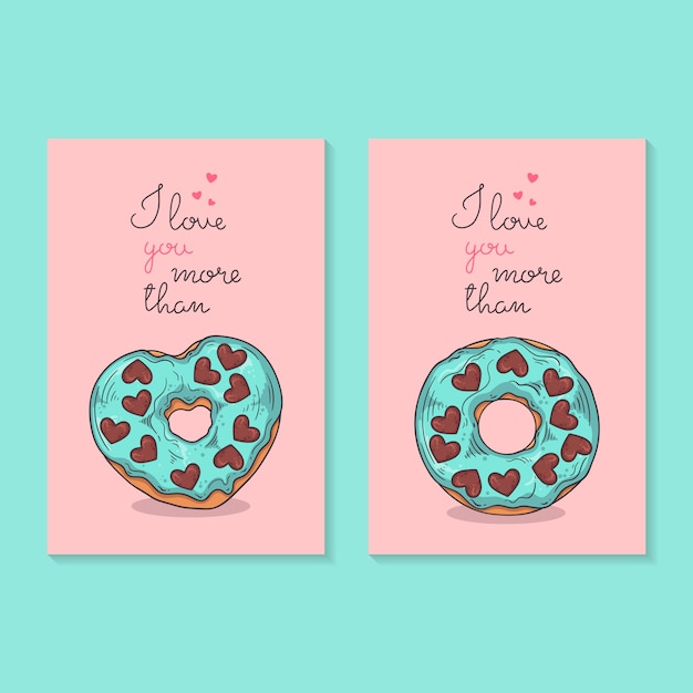 Vector vector illustrations. congratulations on valentine's day. cards with donuts.