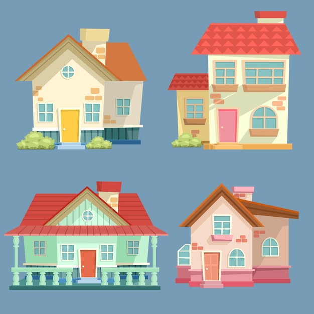 vector illustrations of Cute Flat house collection with bright colors