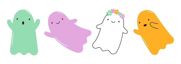 Vector illustrations of cute halloween ghosts Hand drawn magic characters for kids