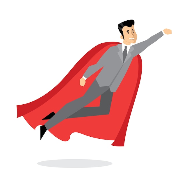 Vector illustrations in flat design of male business superhero in funny comics costume