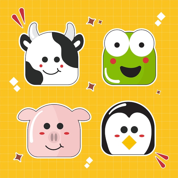 Vector illustrations Hand drawn of design cartoon characters stamps or stickers